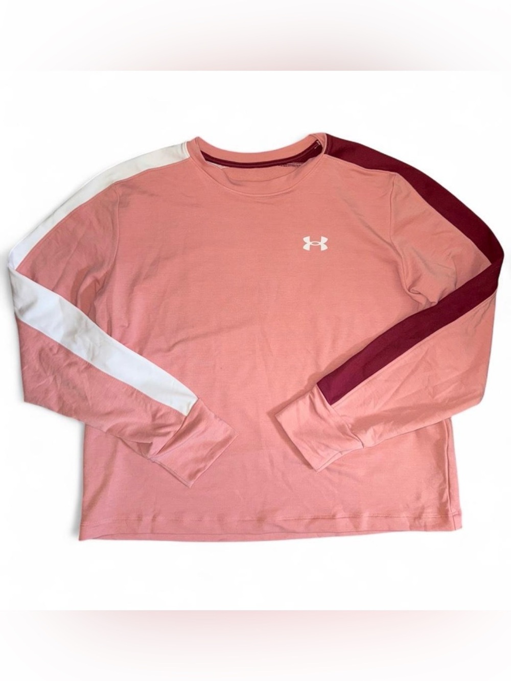 Under Armour Women's Pink Long-Sleeve Crew with White and Burgundy Accents